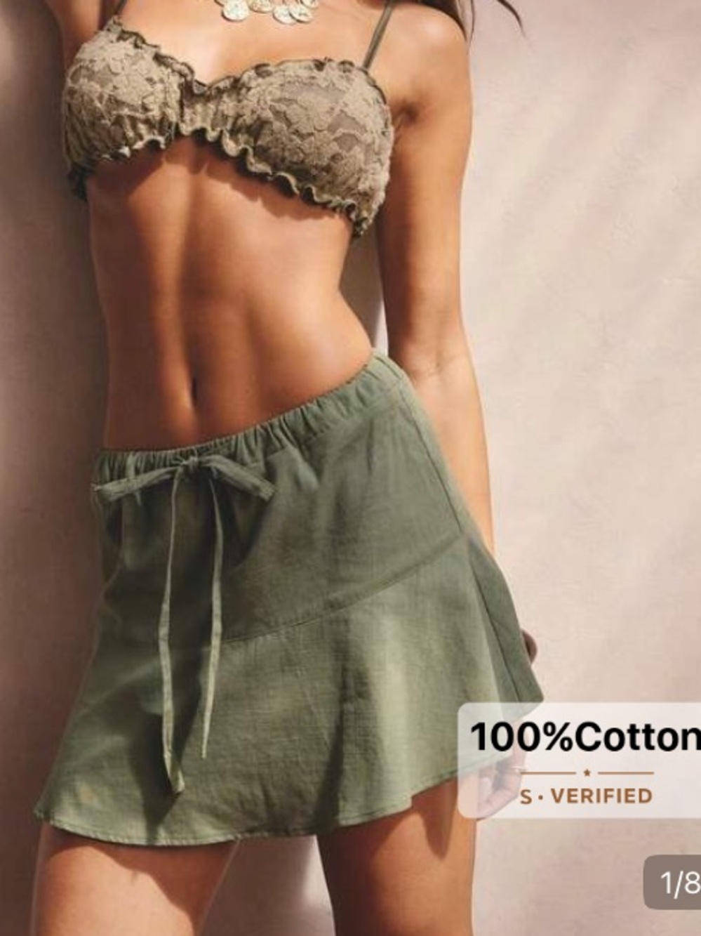Women’s Olive Drawstring Cotton Skirt